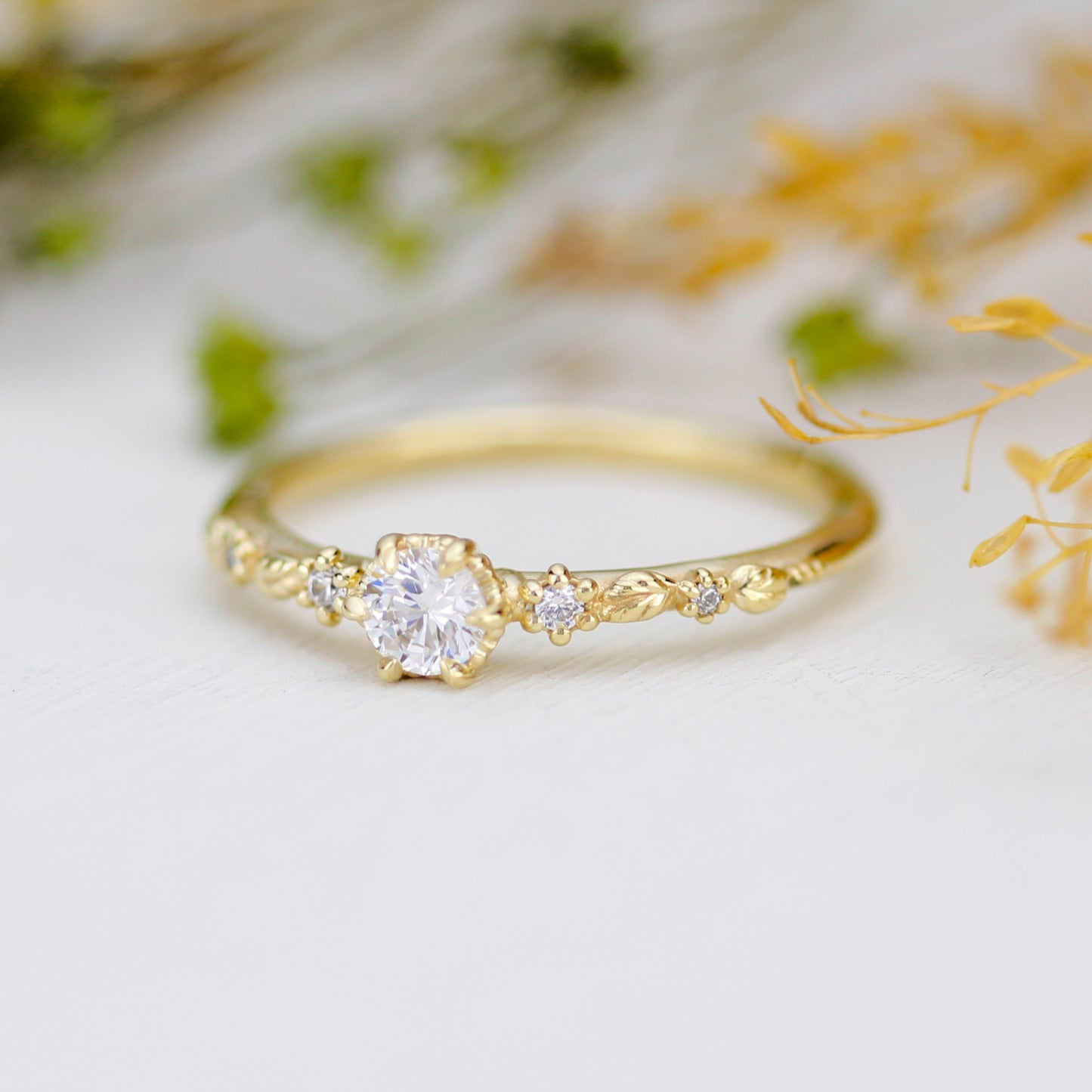 Nature inspired leaf diamond ring, dainty leaf diamond ring | R 360WD
