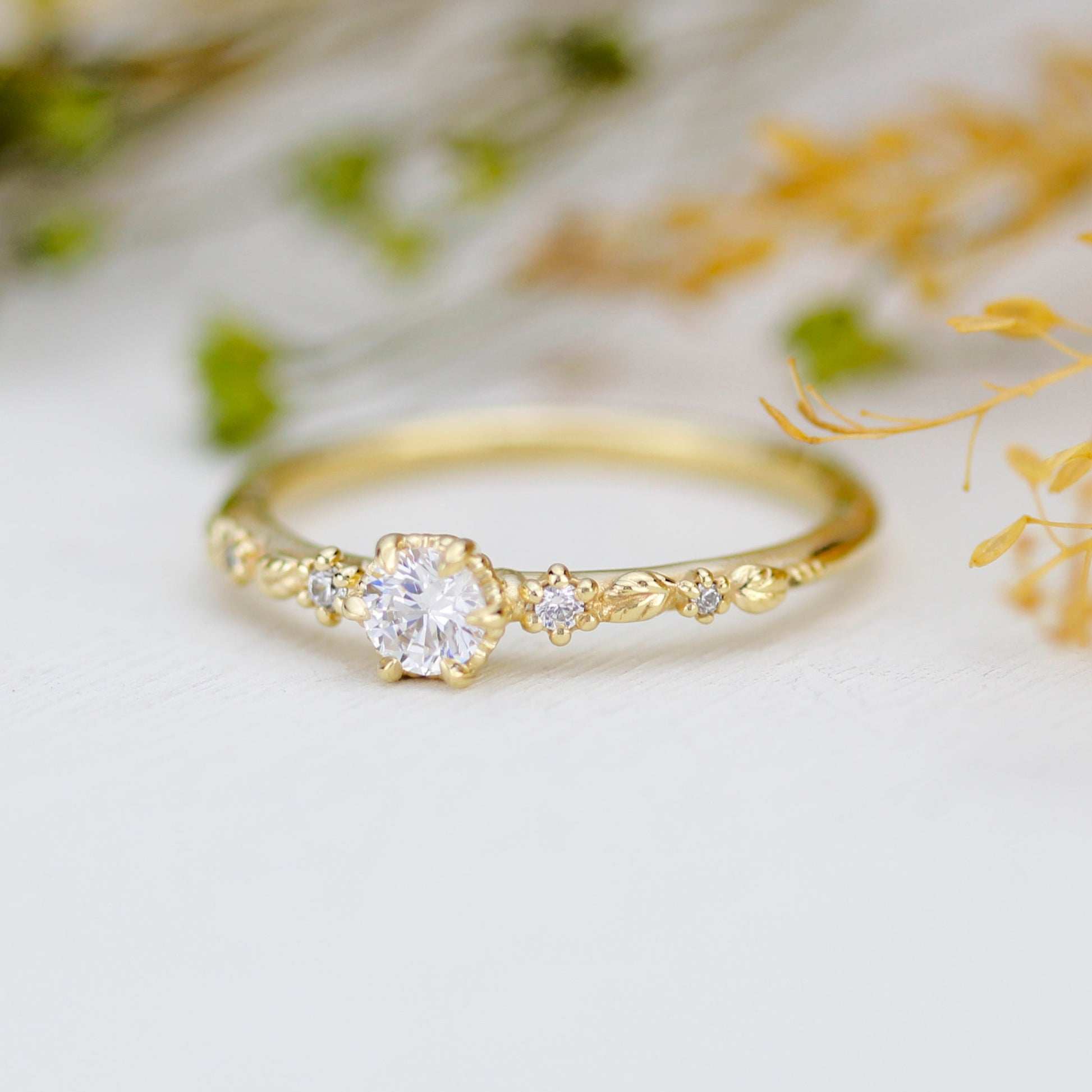 Nature inspired leaf diamond ring, dainty leaf diamond ring | R 360WD