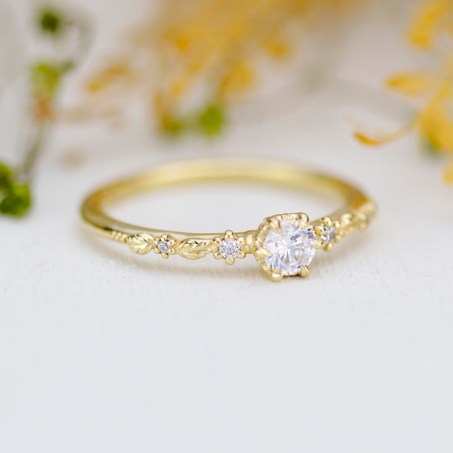 Nature inspired leaf diamond ring, dainty leaf diamond ring | R 360WD
