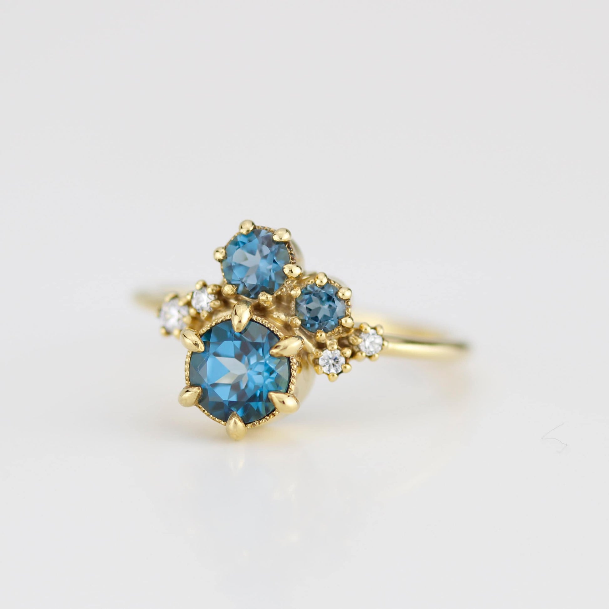 Cluster engagement ring, London blue topaz, unique ring, cluster ring | R361 LBT