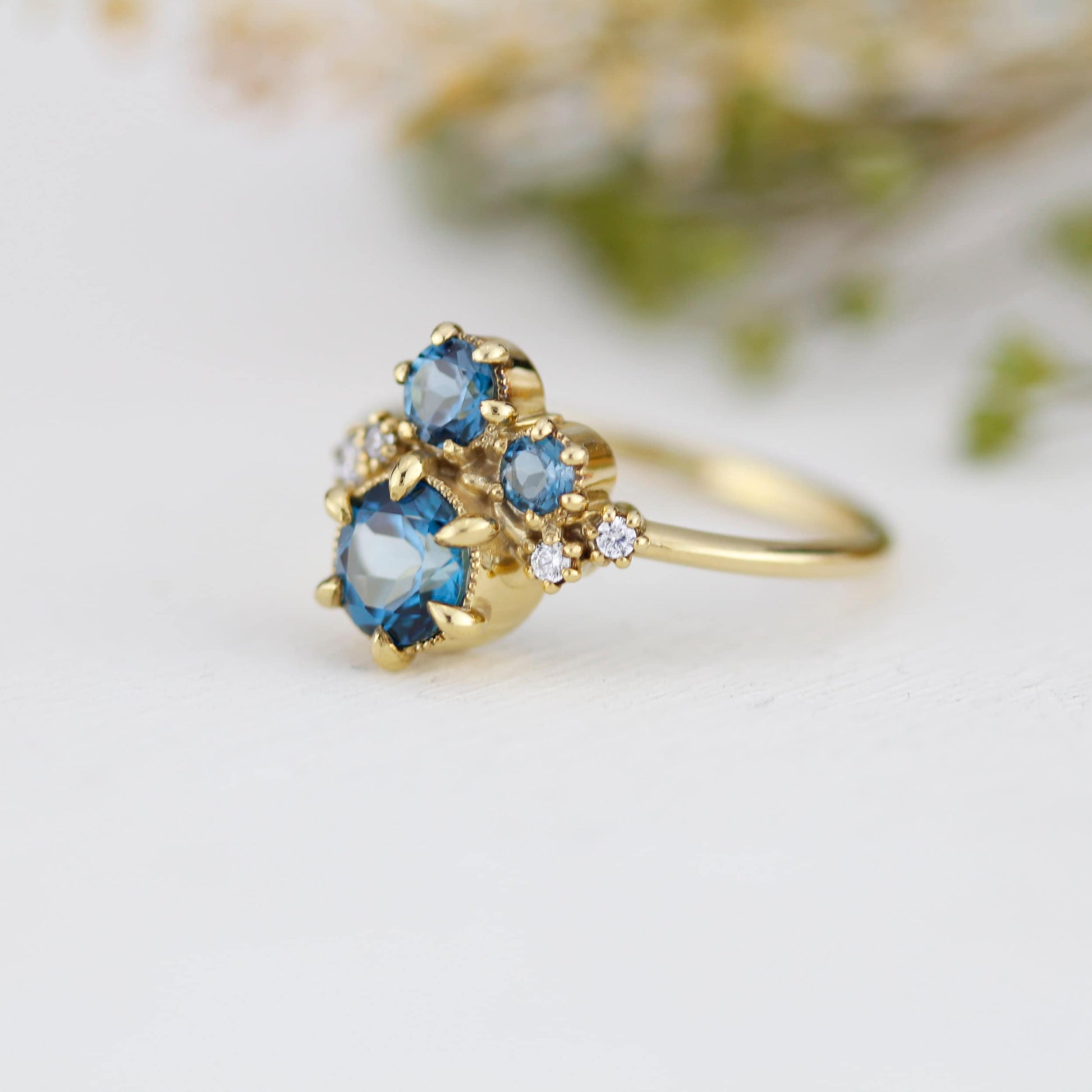 Cluster engagement ring, London blue topaz, unique ring, cluster ring | R361 LBT