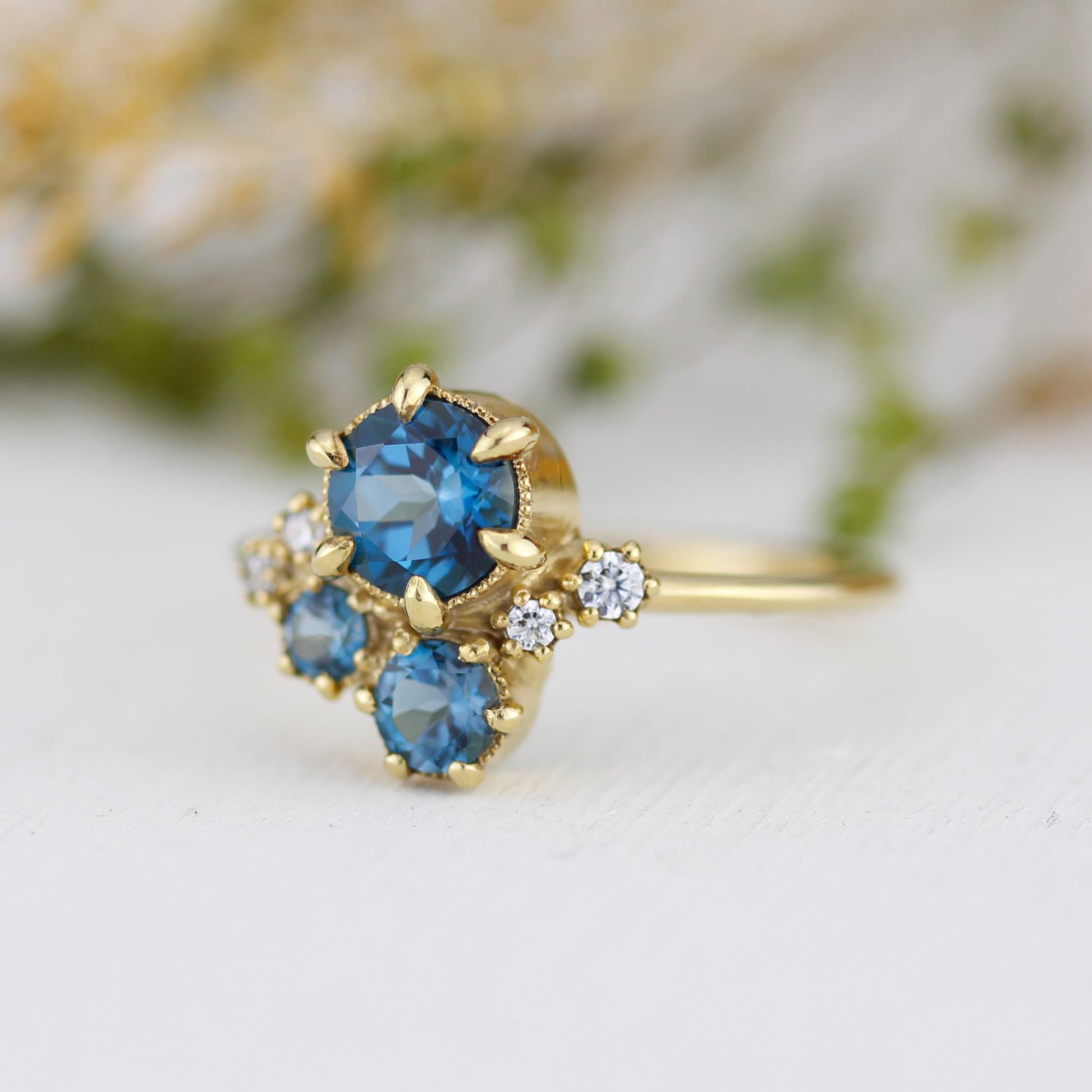 Cluster engagement ring, London blue topaz, unique ring, cluster ring | R361 LBT