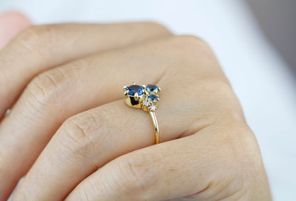 Cluster engagement ring, London blue topaz, unique ring, cluster ring | R361 LBT