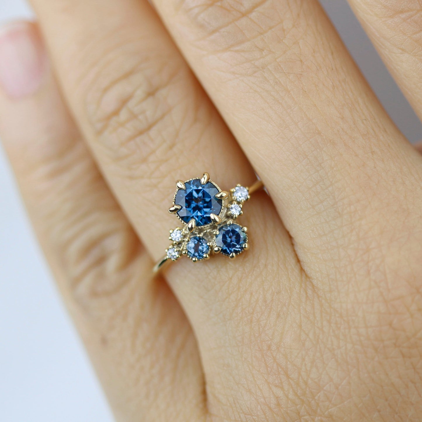 Cluster engagement ring, London blue topaz, unique ring, cluster ring | R361 LBT