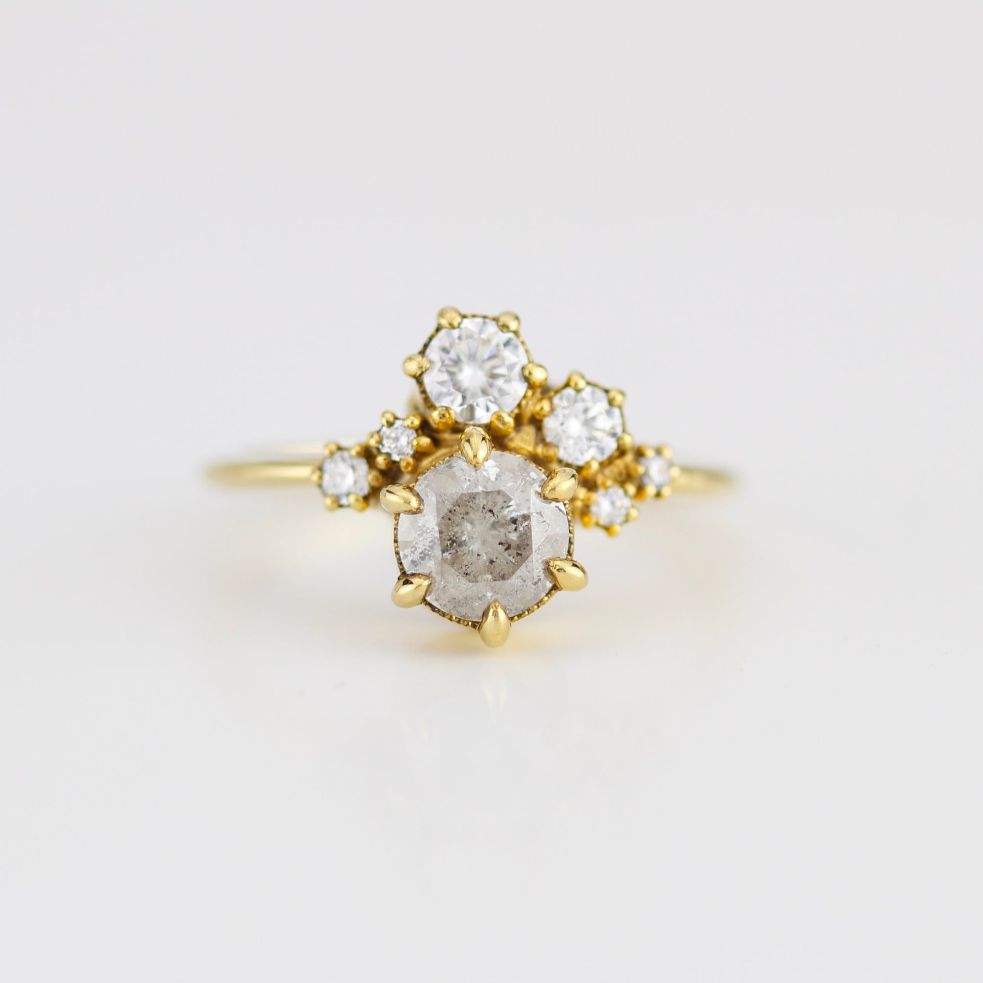 Salt and pepper diamond ring, unique diamond ring, cluster salt and pepper diamond ring | R361 SALT
