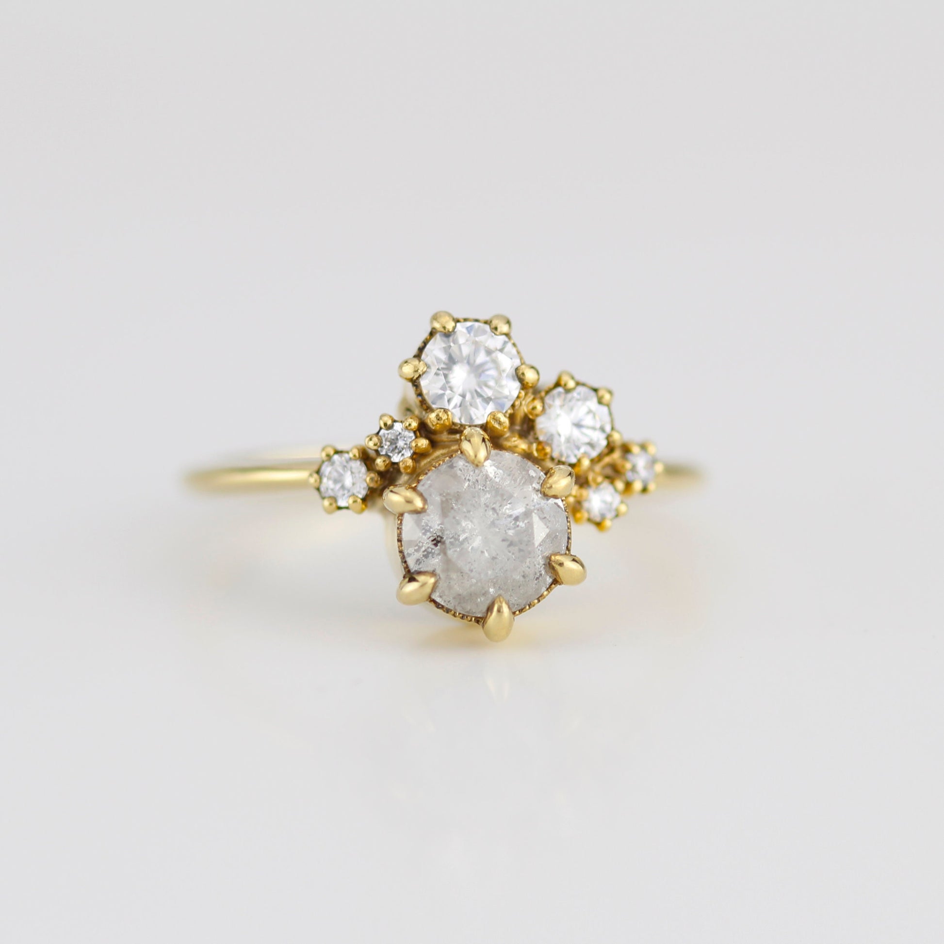 Salt and pepper diamond ring, unique diamond ring, cluster salt and pepper diamond ring | R361 SALT
