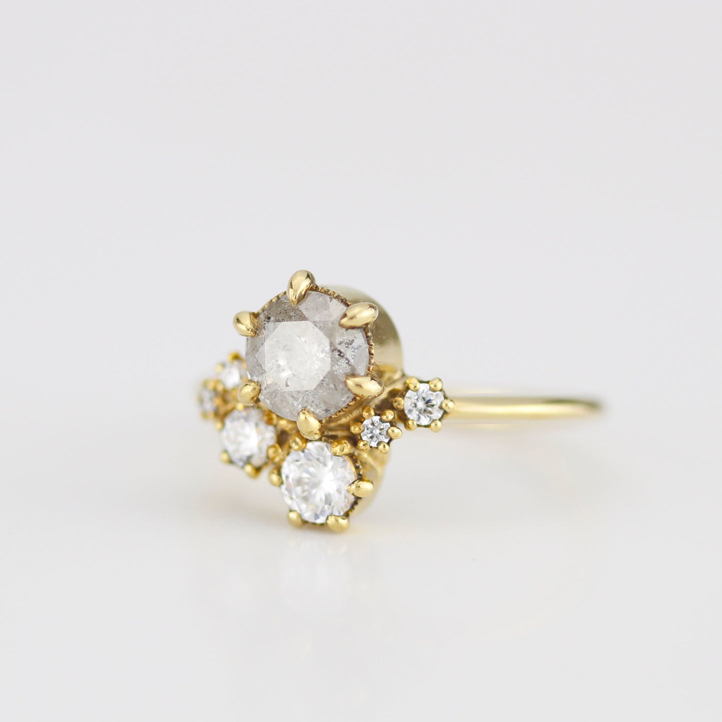 Salt and pepper diamond ring, unique diamond ring, cluster salt and pepper diamond ring | R361 SALT