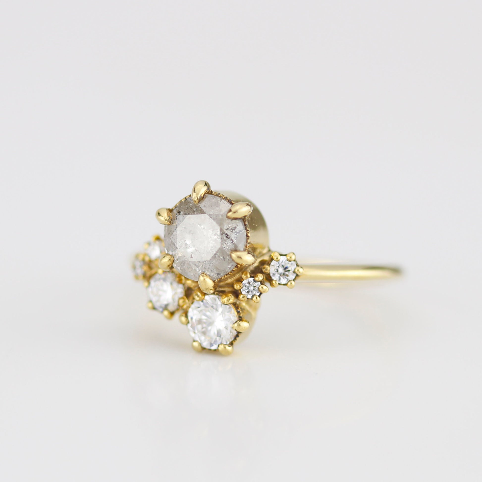 Salt and pepper diamond ring, unique diamond ring, cluster salt and pepper diamond ring | R361 SALT