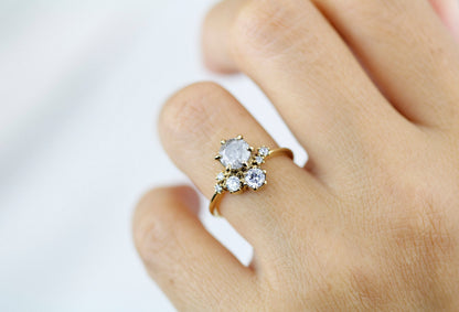 Salt and pepper diamond ring, unique diamond ring, cluster salt and pepper diamond ring | R361 SALT