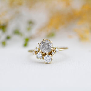 Salt and pepper diamond ring, unique diamond ring, cluster salt and pepper diamond ring | R361 SALT
