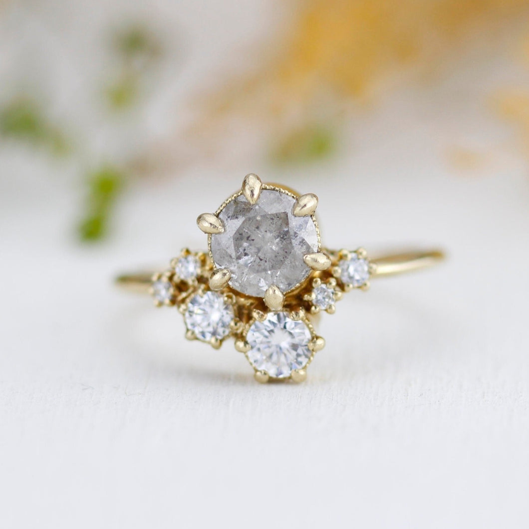 Salt and pepper diamond ring, unique diamond ring, cluster salt and pepper diamond ring | R361 SALT