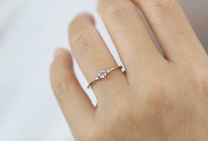 Three stone engagement ring, simple ring, diamond ring, dainty ring | R 364WD