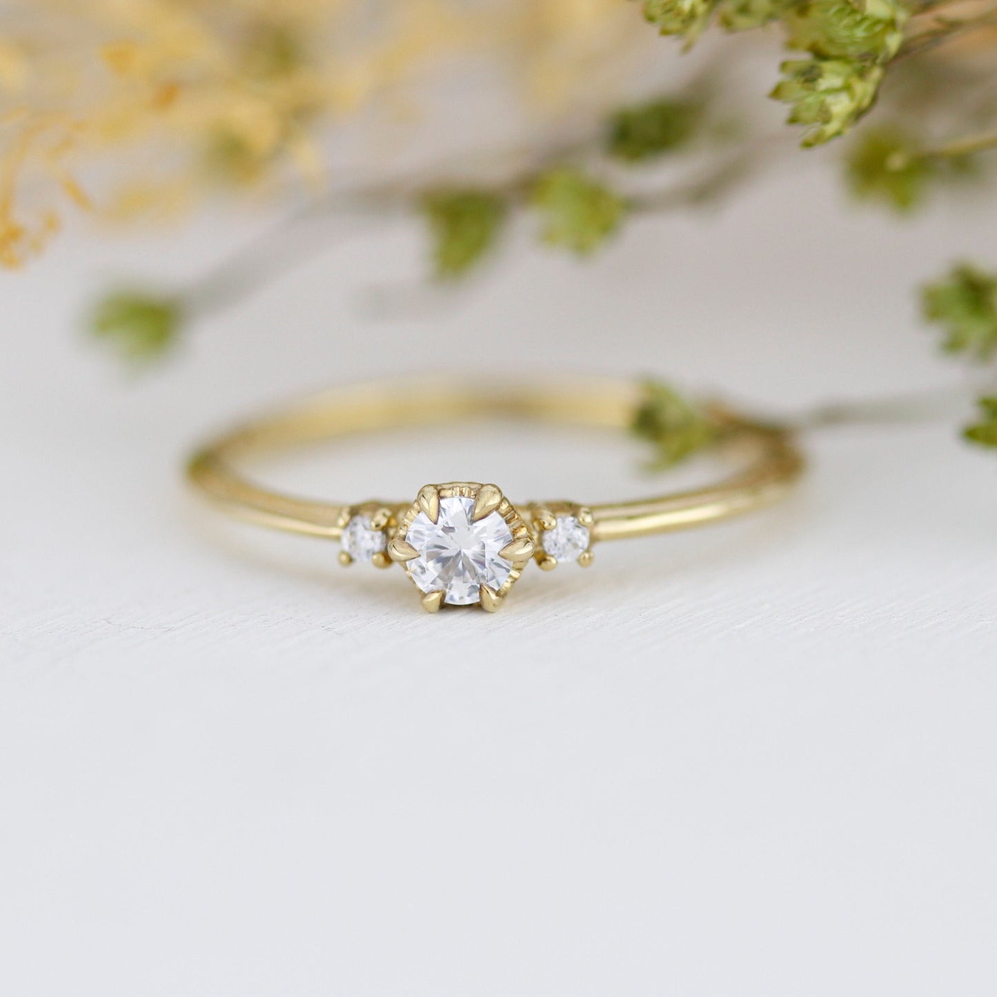 Three stone engagement ring, simple ring, diamond ring, dainty ring | R 364WD