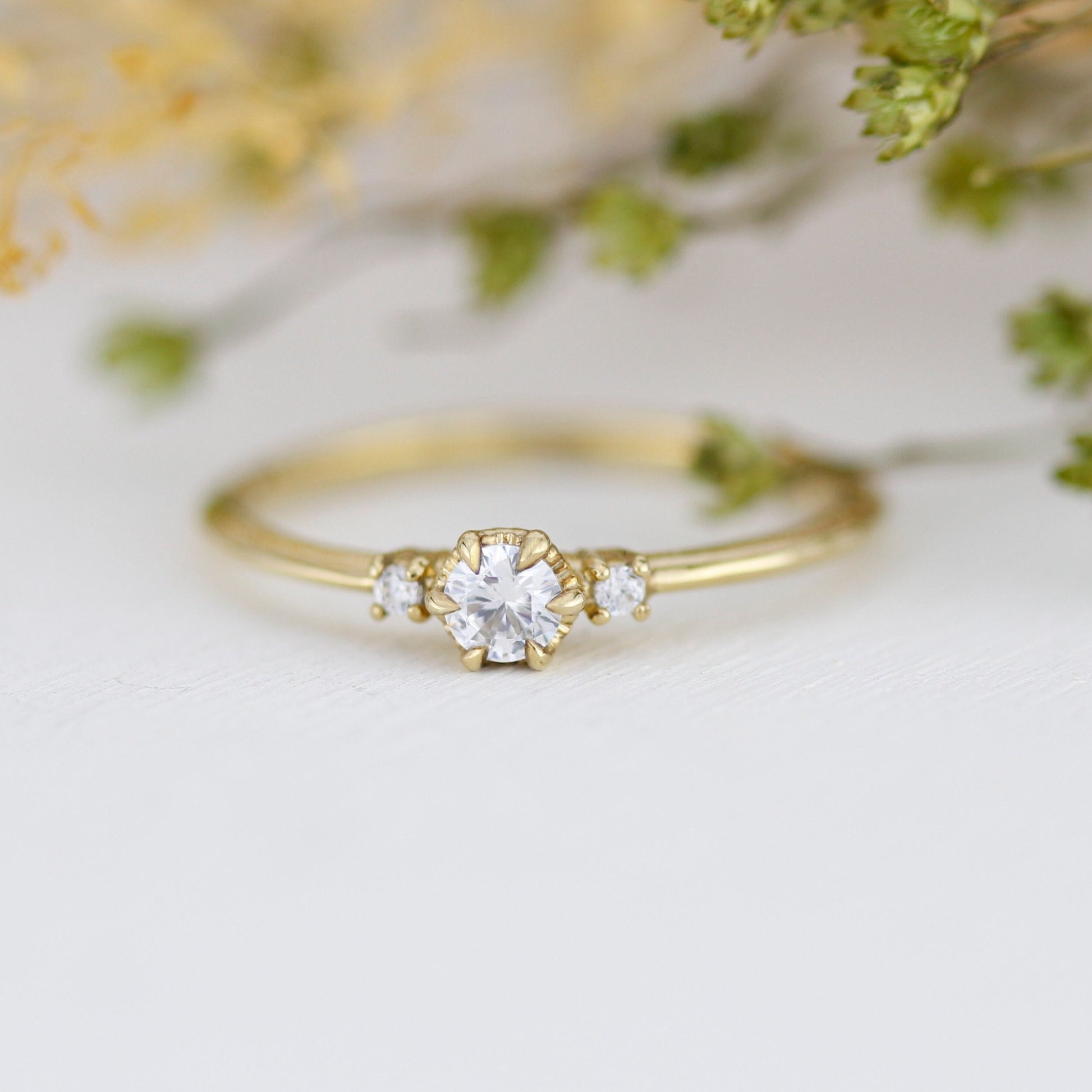 Three stone engagement ring, simple ring, diamond ring, dainty ring | R 364WD