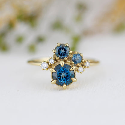 Cluster engagement ring, London blue topaz, unique ring, cluster ring | R361 LBT
