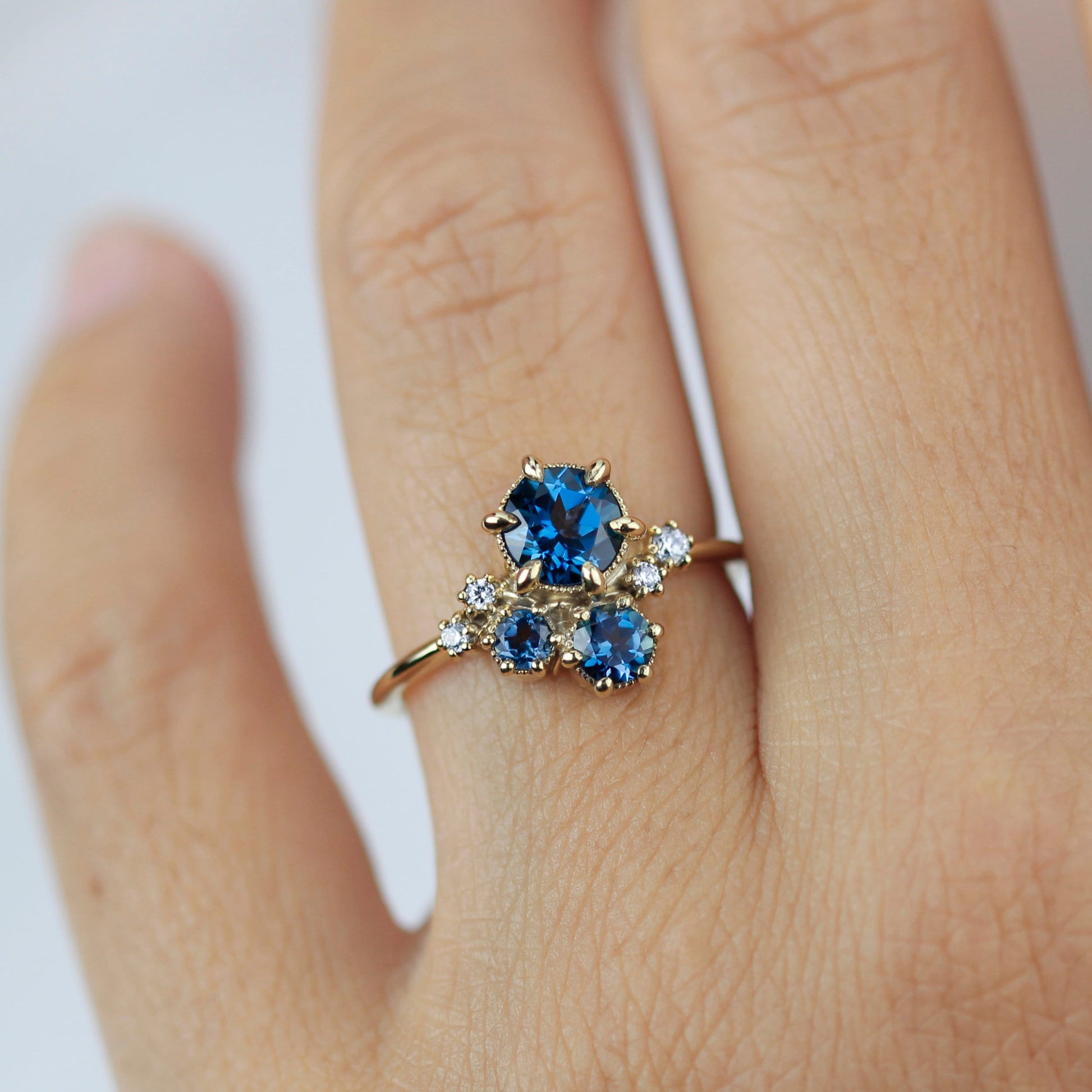 Cluster engagement ring, London blue topaz, unique ring, cluster ring | R361 LBT