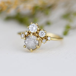 Salt and pepper diamond ring, unique diamond ring, cluster salt and pepper diamond ring | R361 SALT