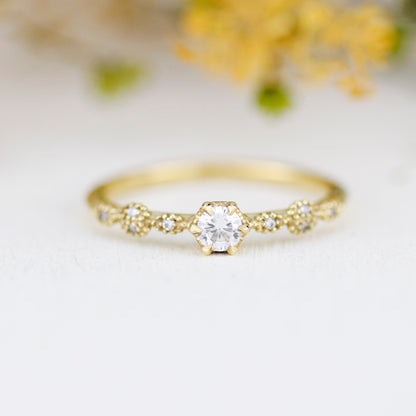Spaced diamond ring, vintage filigree ring, Diamond ring, engagement ring simple, | R 365WD