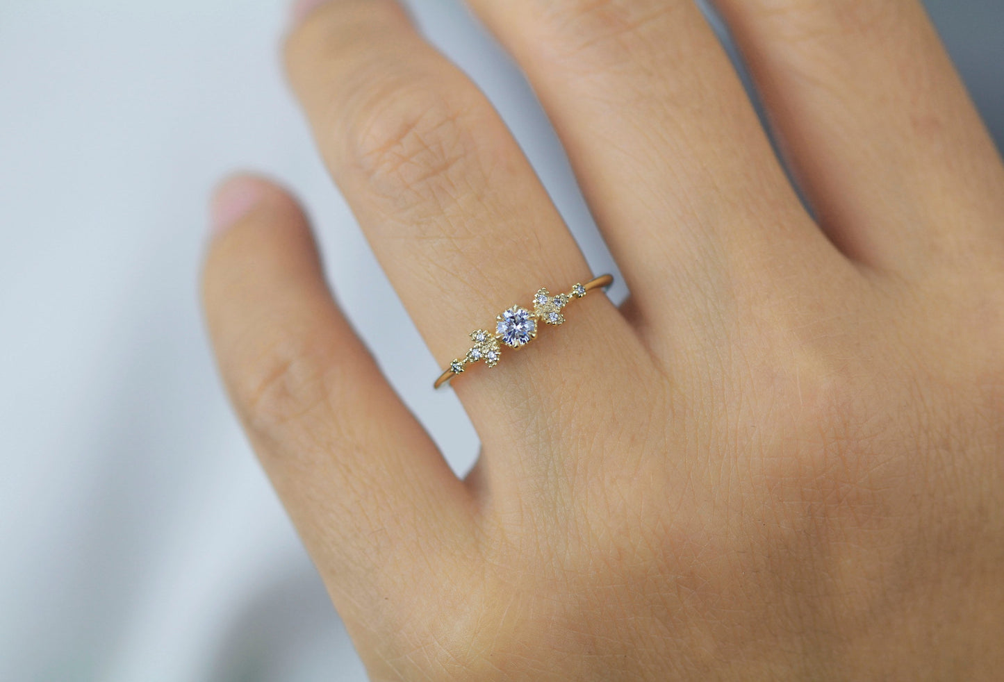 Simple engagement ring, cluster ring diamond |R 366WD