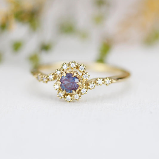 Bypass Alexandrite and diamond ring, twisted diamond ring, swirl ring, toi et moi ring, bypass engagement ring | R 362ALEX