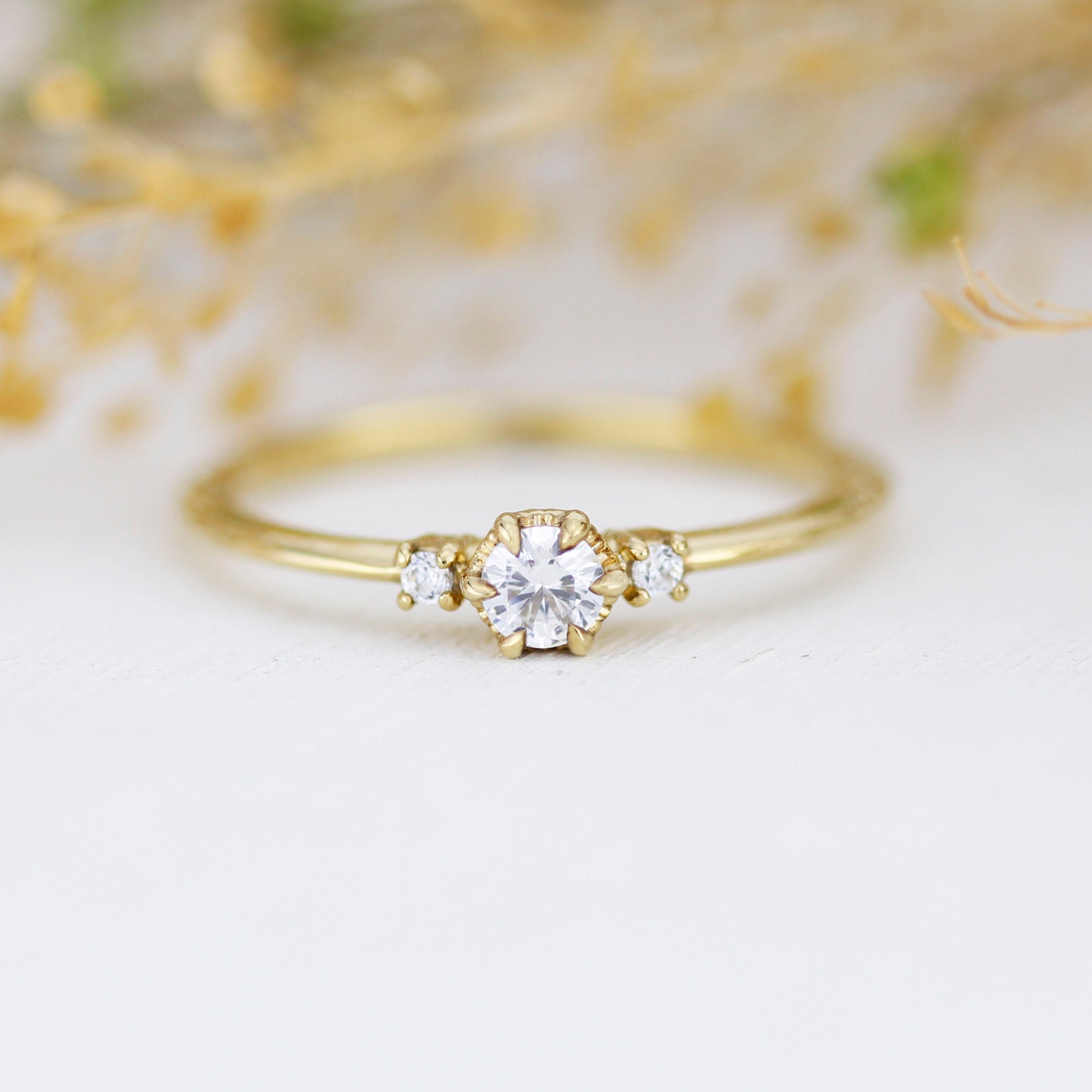 Three stone engagement ring, simple ring, diamond ring, dainty ring | R 364WD