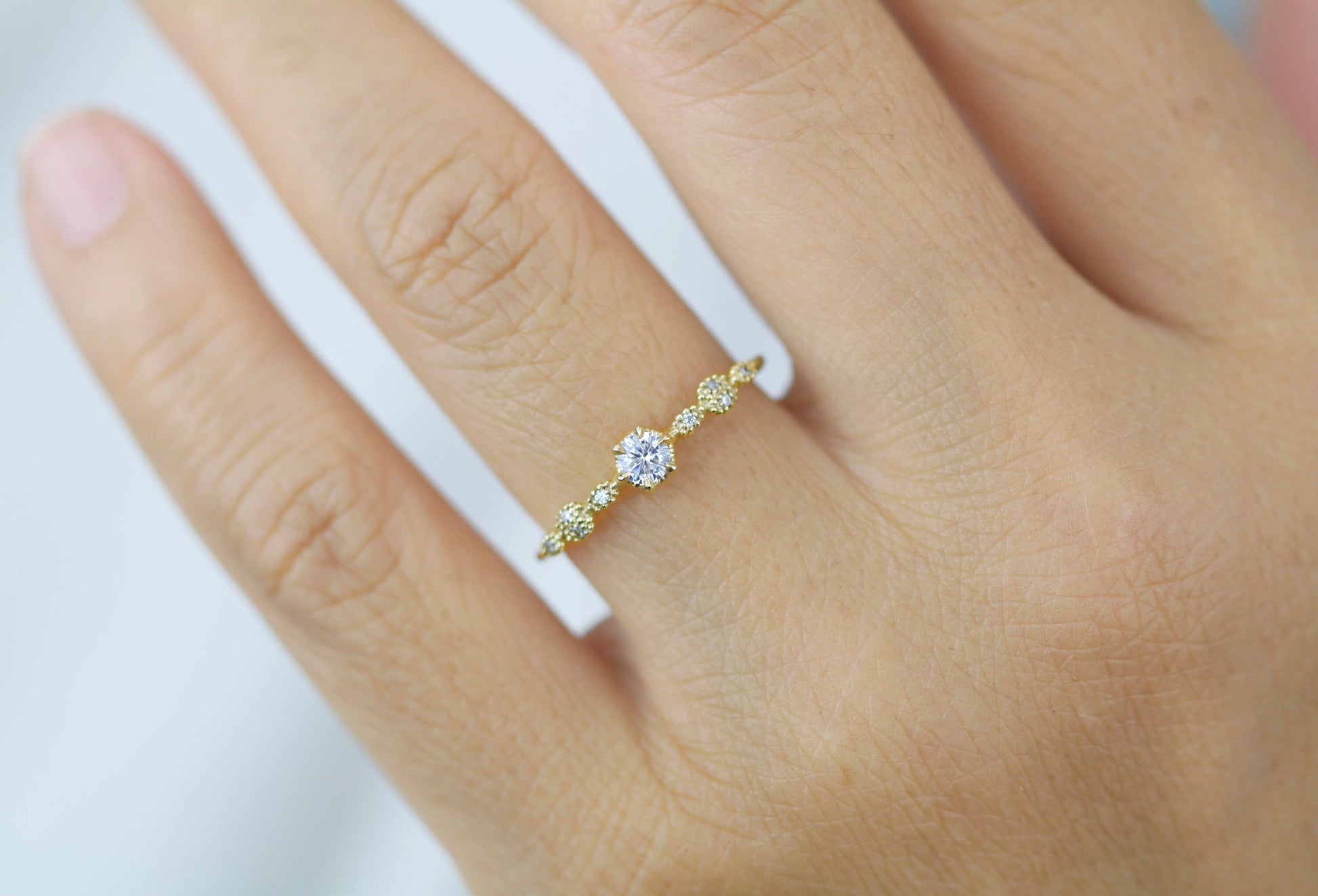 Spaced diamond ring, vintage filigree ring, Diamond ring, engagement ring simple, | R 365WD