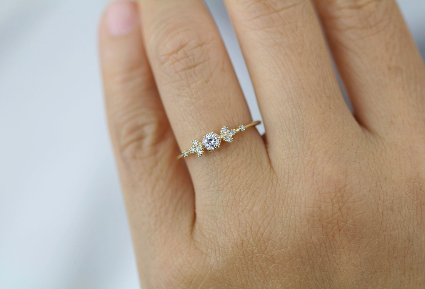 Simple engagement ring, cluster ring diamond |R 366WD