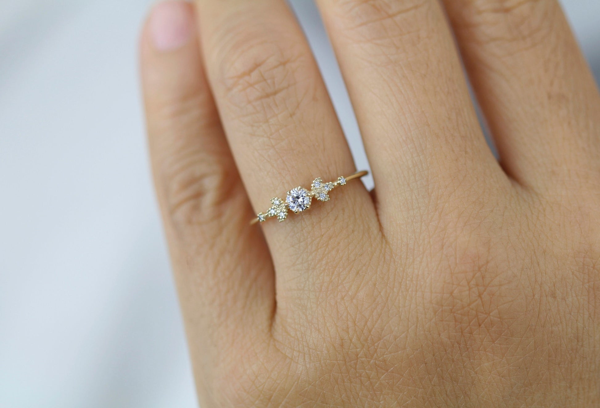 Simple engagement ring, cluster ring diamond |R 366WD