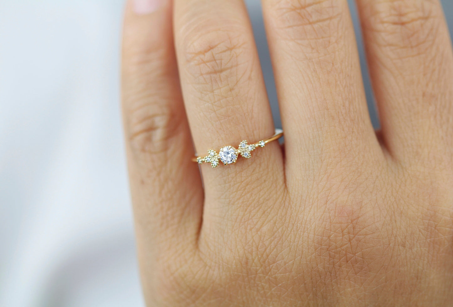 Simple engagement ring, cluster ring diamond |R 366WD