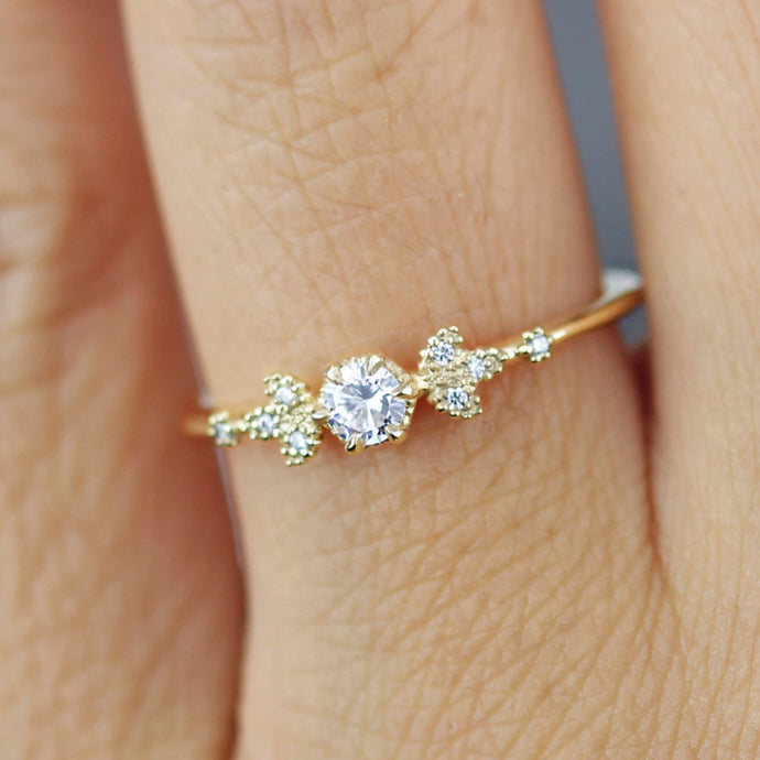 Simple engagement ring, cluster ring diamond |R 366WD