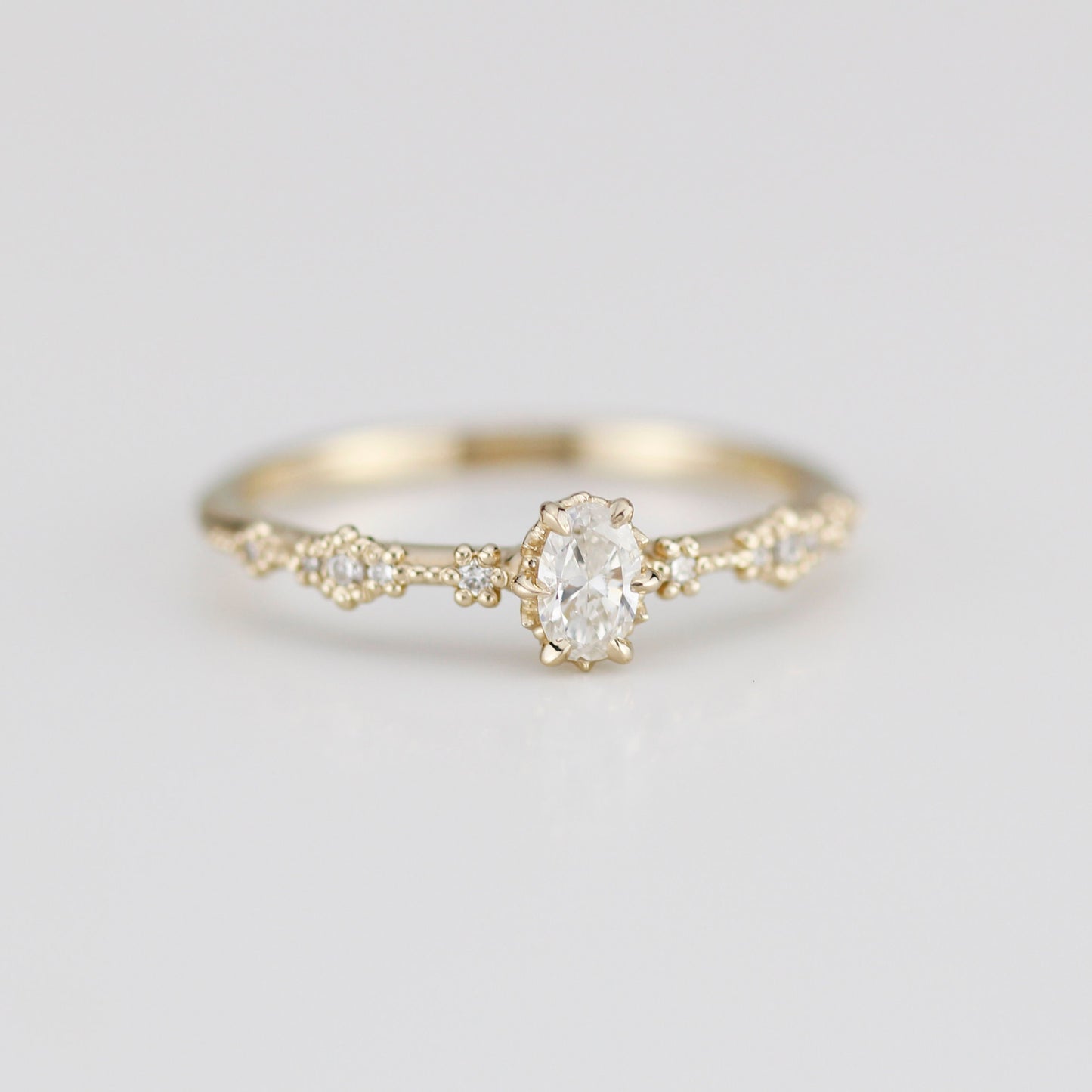 Oval diamond engagement ring, simple and dainty ring, oval cluster ring | R322 OVAL WD