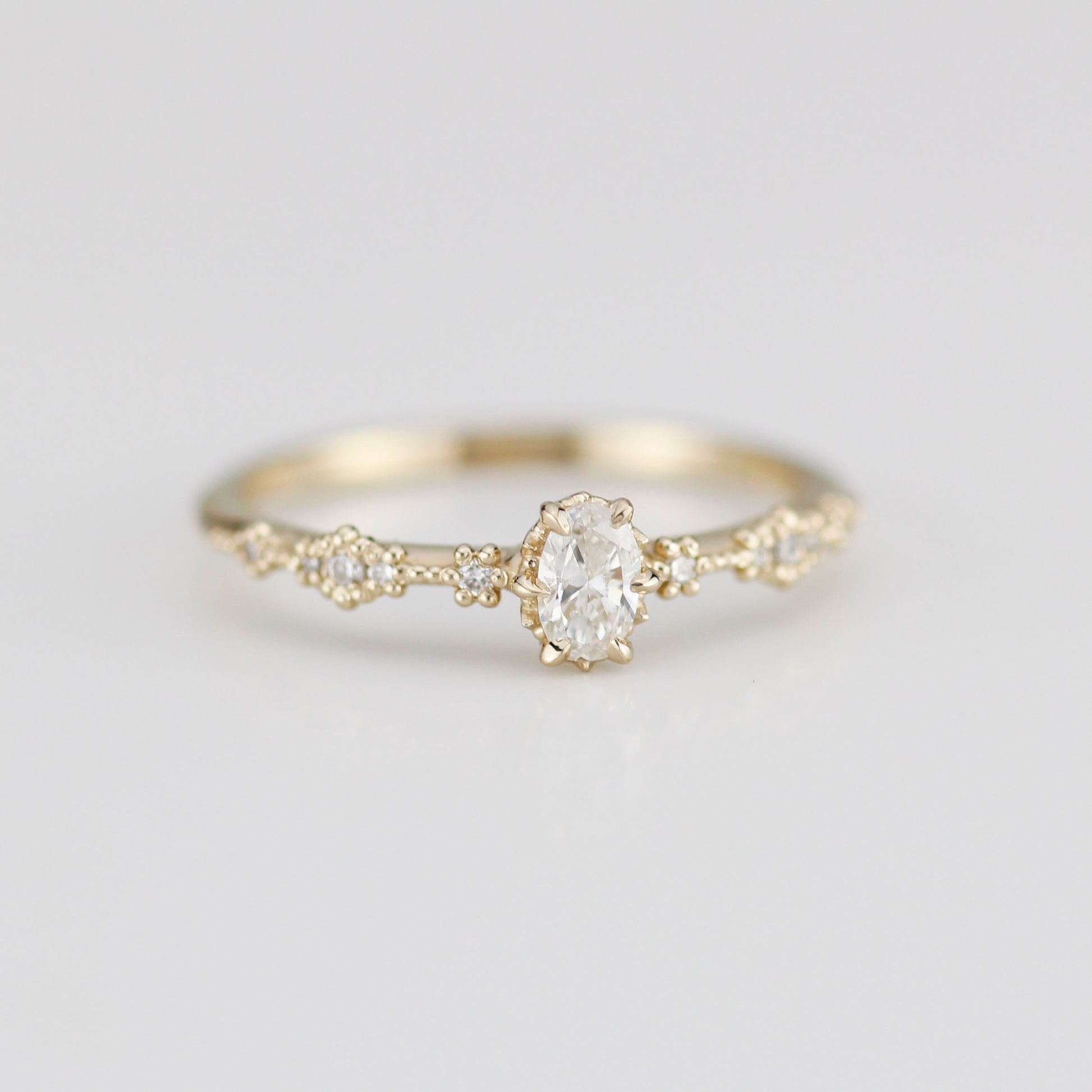 Oval diamond engagement ring, simple and dainty ring, oval cluster ring | R322 OVAL WD