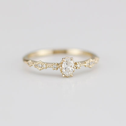 Oval diamond engagement ring, simple and dainty ring, oval cluster ring | R322 OVAL WD