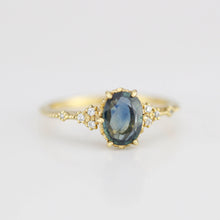 Load image into Gallery viewer, Teal Peacock Sapphire and diamond engagement ring, oval teal ring, vintage teal sapphire ring | R 349TEALS