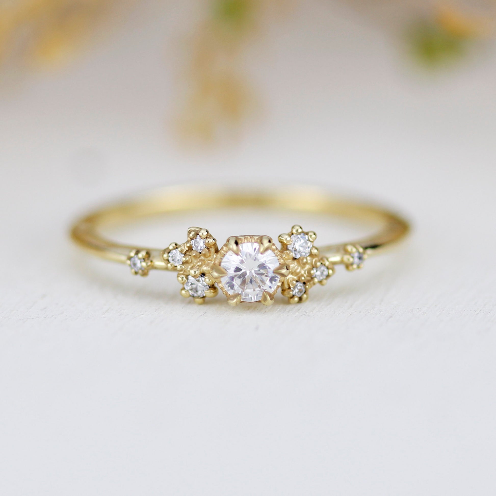 Unique diamond engagement ring, Simple cluster ring, classic ring diamond | R372WD