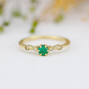 Emerald and diamond engagement ring, cross over ring, vintage engagement ring emerald | R 363EMERALD