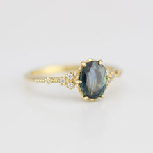 Load image into Gallery viewer, Teal Peacock Sapphire and diamond engagement ring, oval teal ring, vintage teal sapphire ring | R 349TEALS