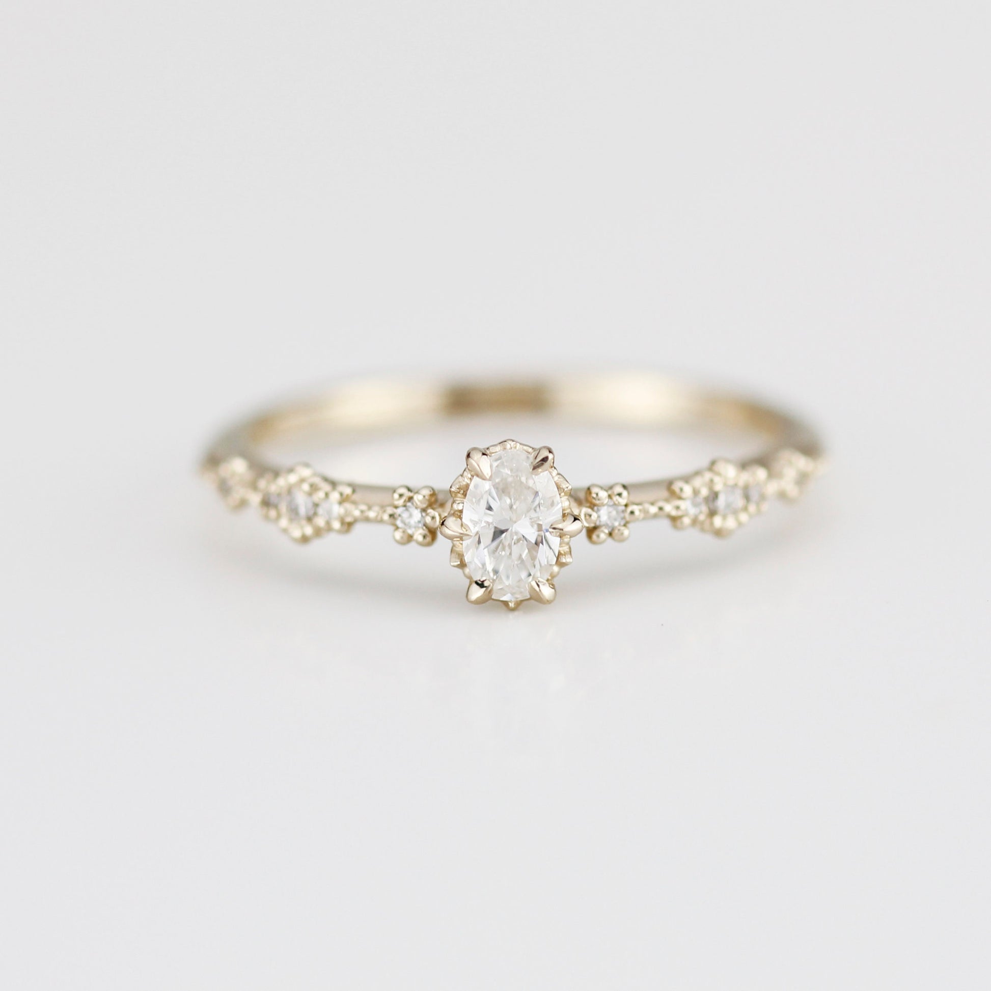 Oval diamond engagement ring, simple and dainty ring, oval cluster ring | R322 OVAL WD