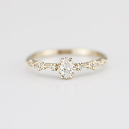 Oval diamond engagement ring, simple and dainty ring, oval cluster ring | R322 OVAL WD