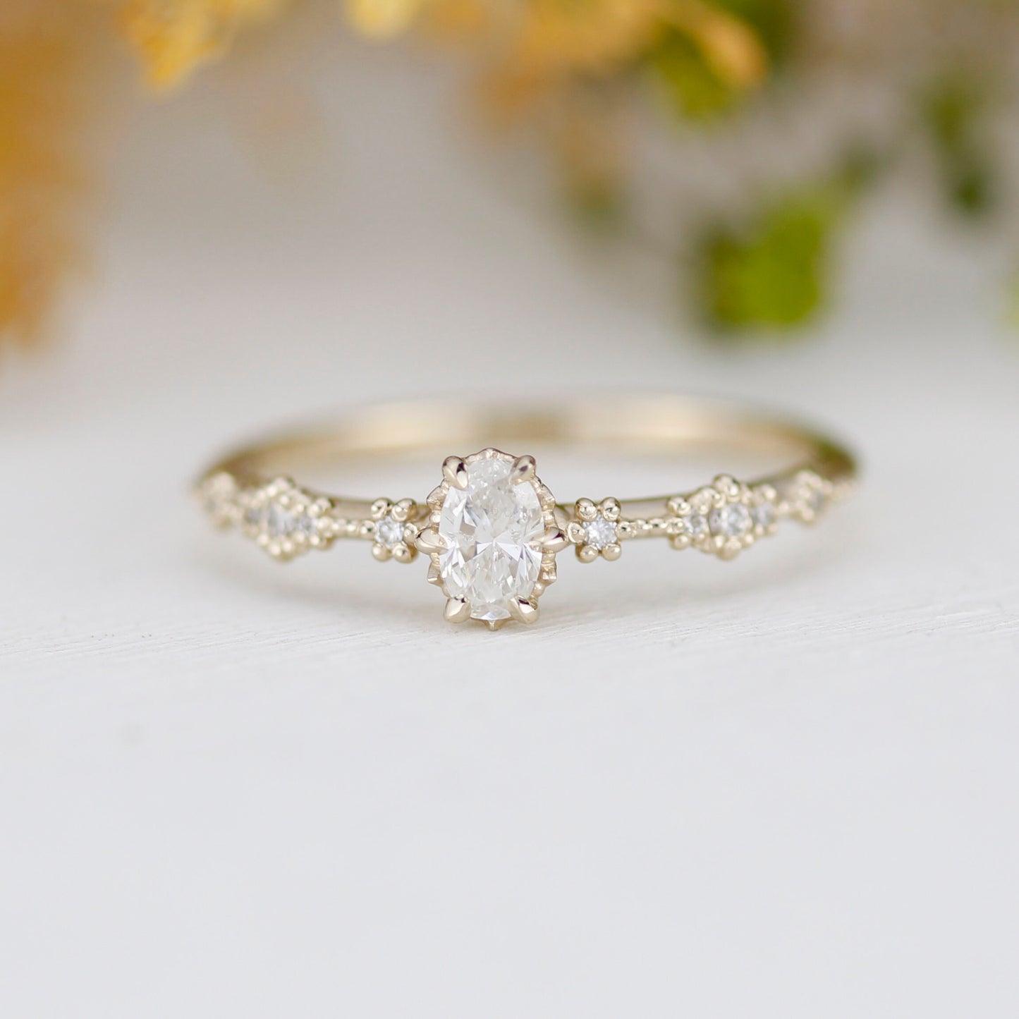 Oval diamond engagement ring, simple and dainty ring, oval cluster ring | R322 OVAL WD