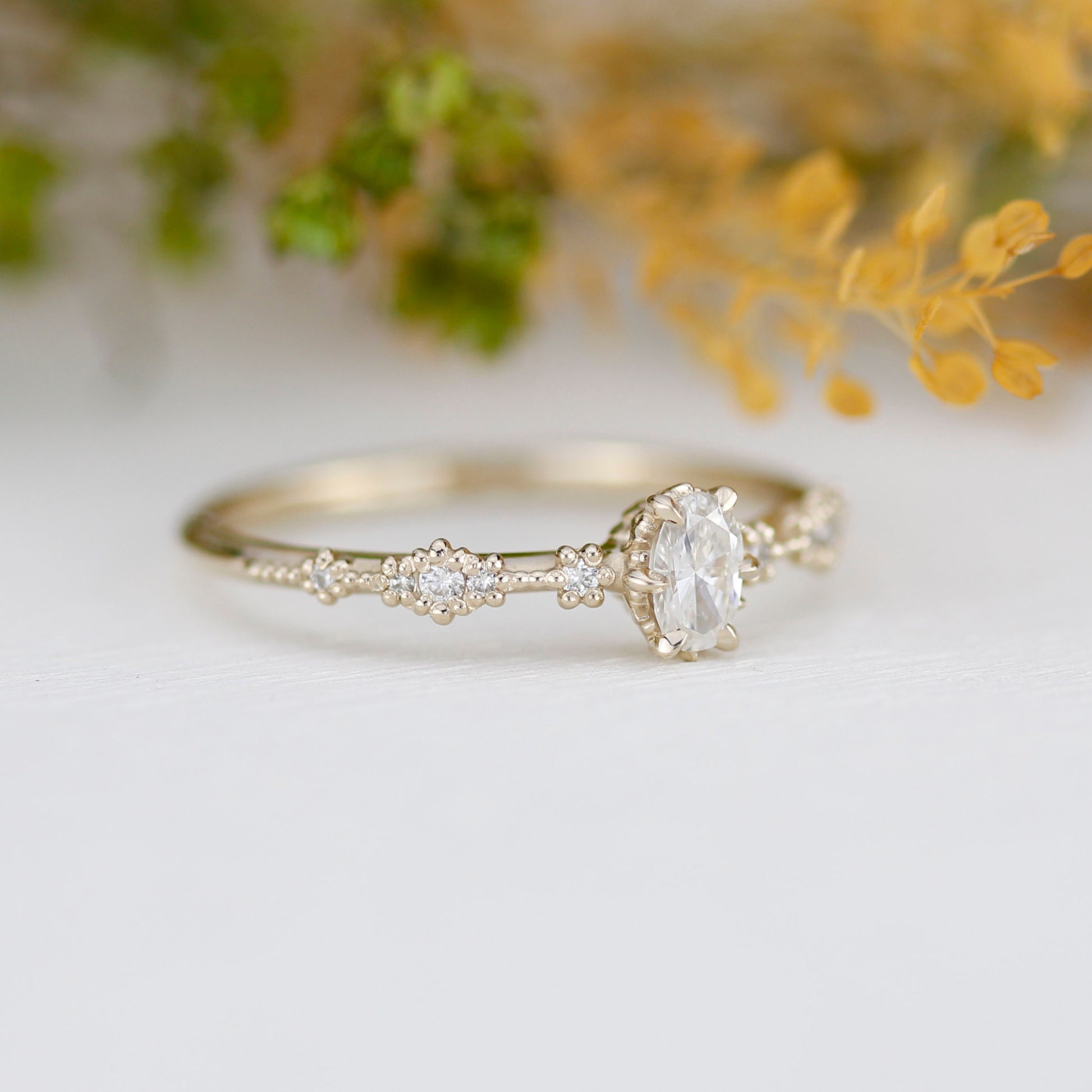 Oval diamond engagement ring, simple and dainty ring, oval cluster ring | R322 OVAL WD