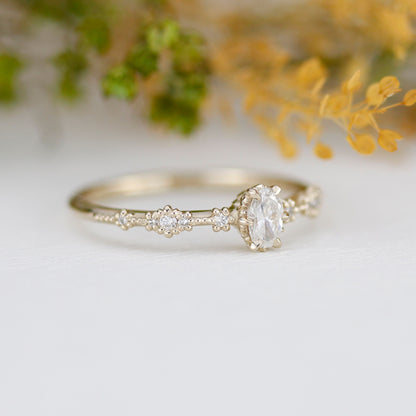 Oval diamond engagement ring, simple and dainty ring, oval cluster ring | R322 OVAL WD