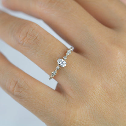 Oval diamond engagement ring, simple and dainty ring, oval cluster ring | R322 OVAL WD