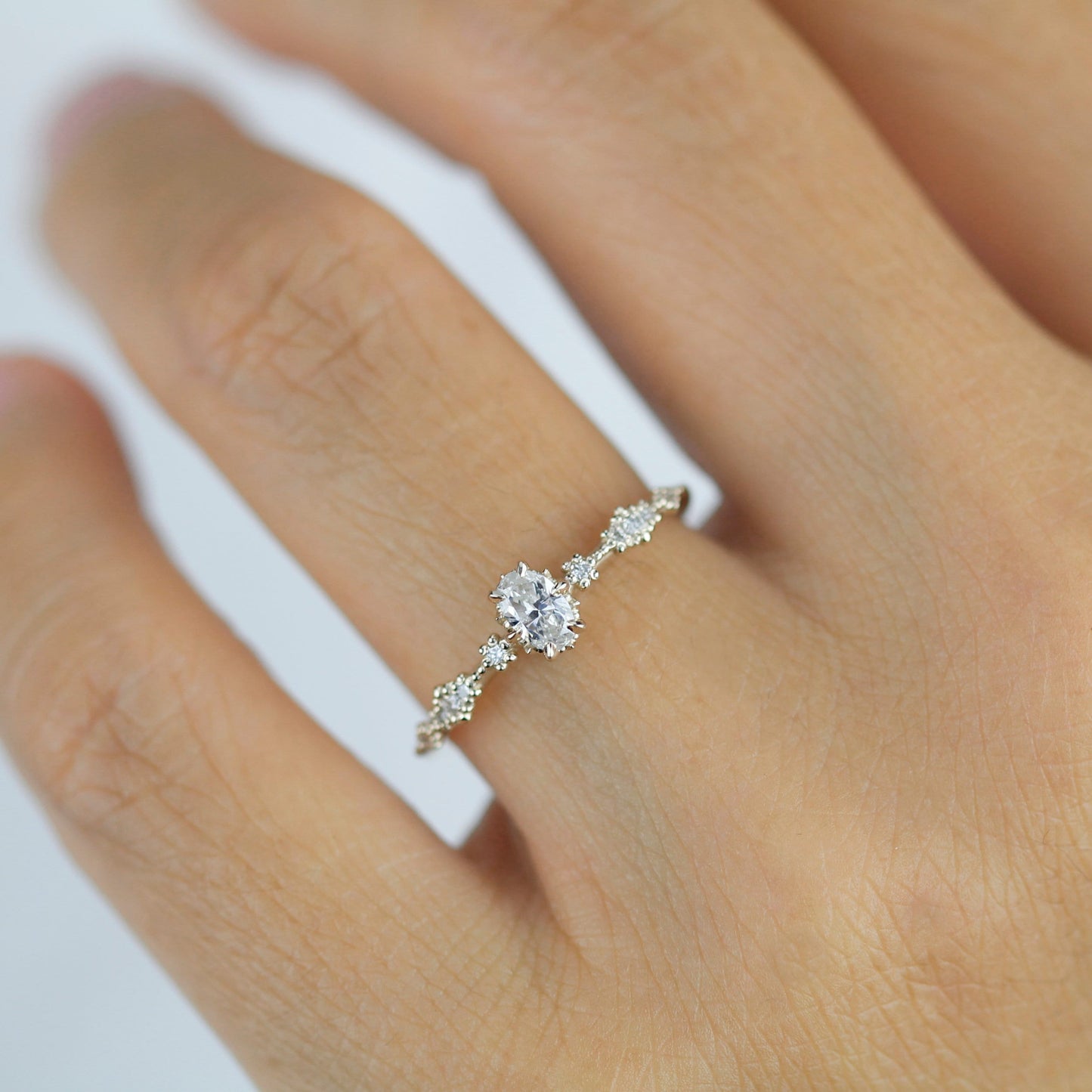 Oval diamond engagement ring, simple and dainty ring, oval cluster ring | R322 OVAL WD