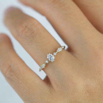 Oval diamond engagement ring, simple and dainty ring, oval cluster ring | R322 OVAL WD