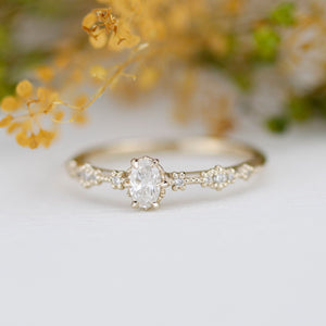 Oval diamond engagement ring, simple and dainty ring, oval cluster ring | R322 OVAL WD