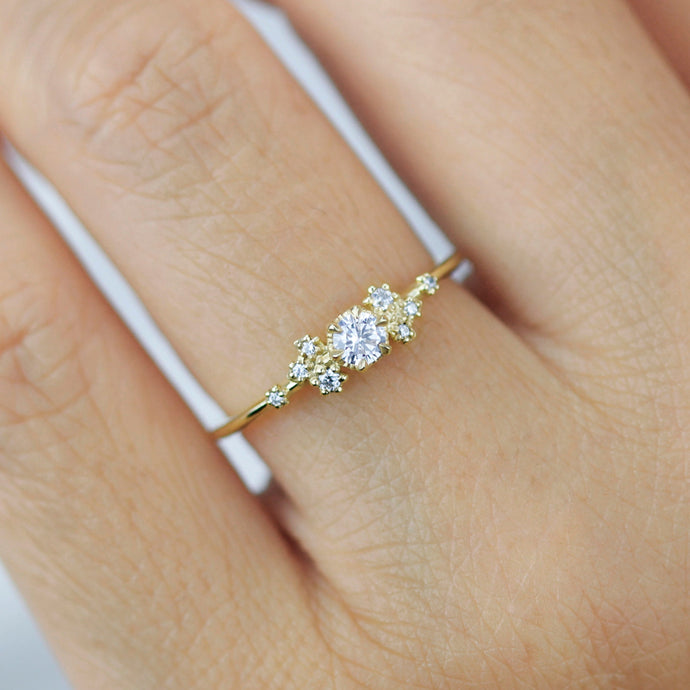 Unique diamond engagement ring, Simple cluster ring, classic ring diamond | R372WD