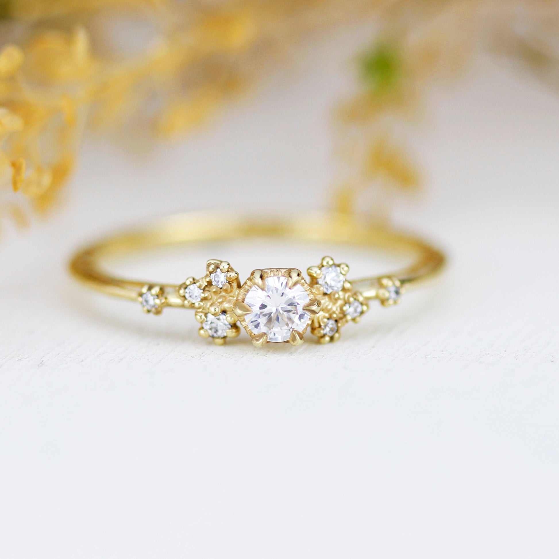 Unique diamond engagement ring, Simple cluster ring, classic ring diamond | R372WD