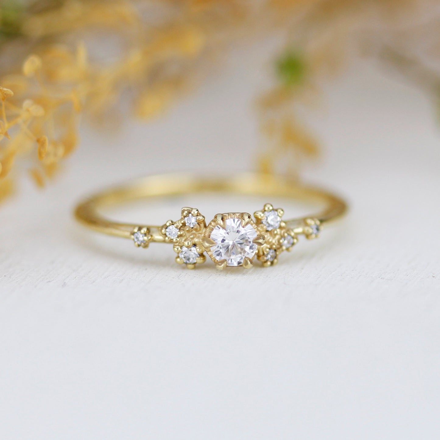 Unique diamond engagement ring, Simple cluster ring, classic ring diamond | R372WD