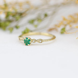 Emerald and diamond engagement ring, cross over ring, vintage engagement ring emerald | R 363EMERALD